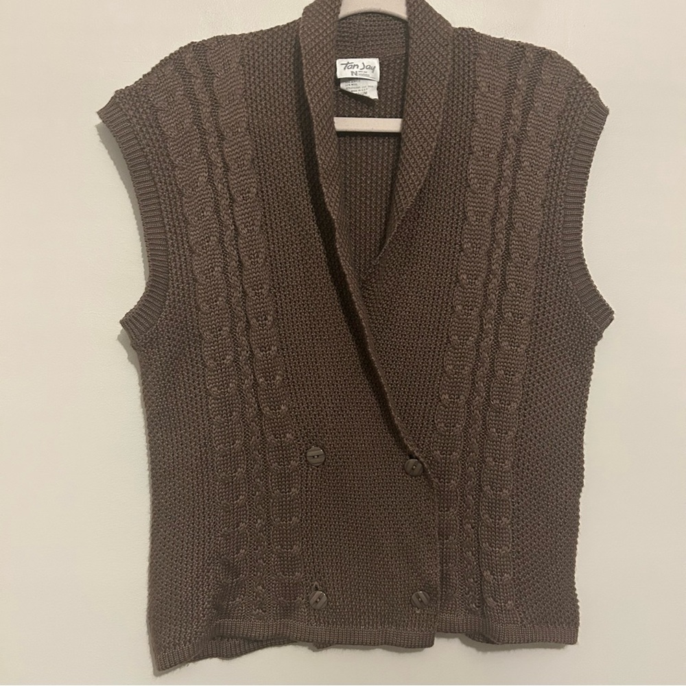 Vintage TanJay Double Breasted Grandpa Sweater Vest Sz M Medium